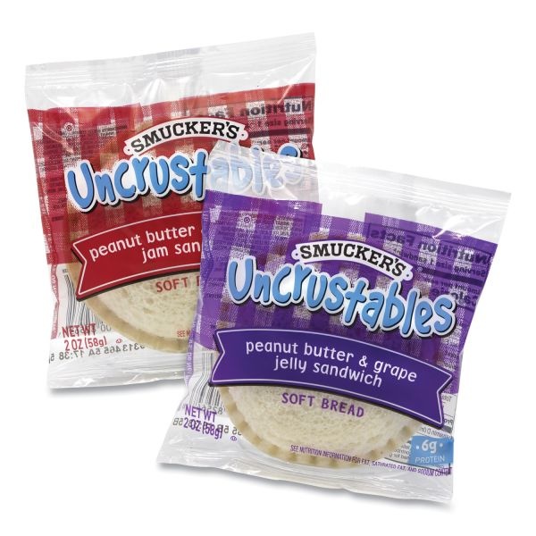 Smucker's Uncrustables Soft Bread Sandwiches, Grape/Strawberry, 2 Oz, 10 Sandwiches/Pack, 2 Pk/Box