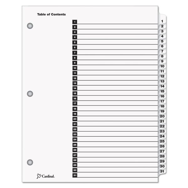Cardinal Onestep Printable Table Of Contents And Dividers, 31-Tab, 1 To 31, 11 X 8.5, White, White Tabs, 1 Set