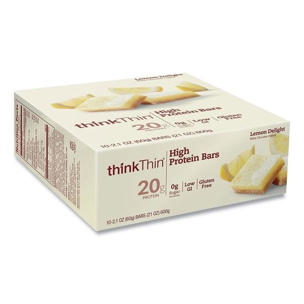 Thinkthin High Protein Bars, Lemon Delight, 2.1 Oz Bar, 10 Bars/Carton
