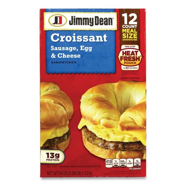 Jimmy Dean Croissant Breakfast Sandwich, Sausage, Egg And Cheese, 54 Oz, 12/Box