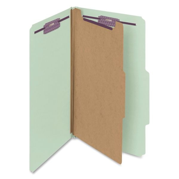 Smead Classification Folders, Pressboard With Safeshield Fasteners, 1 Divider, 2" Expansion, Legal Size, 60% Recycled, Gray/Green, Box Of 10