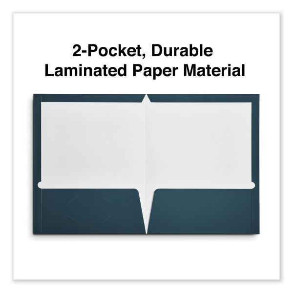Universal Laminated Two-Pocket Folder, 100-Sheet Capacity, Navy, 25/Box