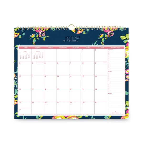 Blue Sky Day Designer Peyton Academic Wall Calendar, Floral Artwork, 15 X 12, White/Navy Sheets, 12-Month (July To June): 2024 To 2025