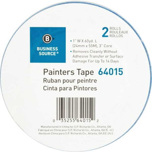 Business Source Multisurface Blue Painter's Tape, 1" X 60 Yards, 2/Pack