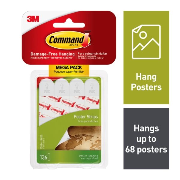 Command Poster Strips, 136-Command Strips, Damage-Free, White