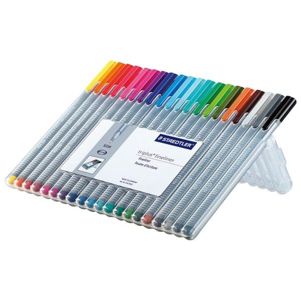 Staedtler Triplus Fineliner Porous Point Pens, Fine Point, 0.3 Mm, Gray Barrel, Assorted Ink Colors, Pack Of 20