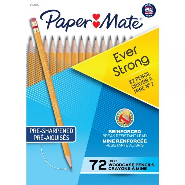 Paper Mate Everstrong Break-Resistant Pencils, #2 Lead, Yellow, Pack Of 72 Pre-Sharpened Pencils