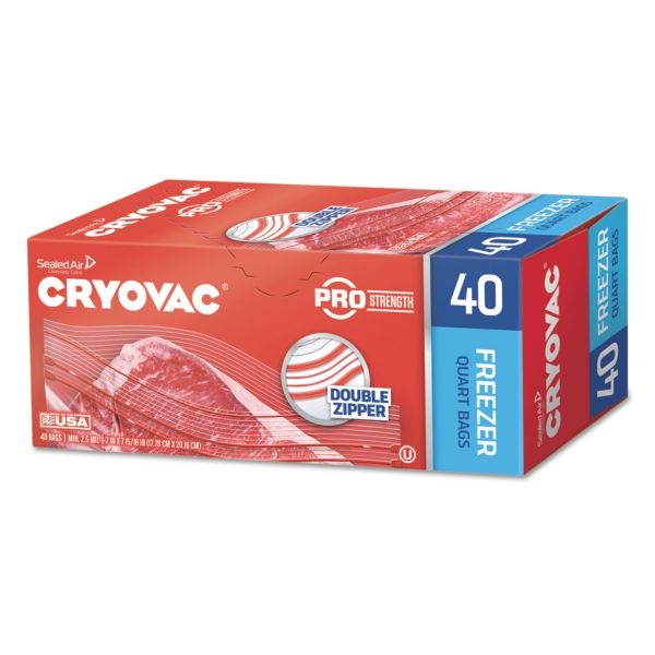 Diversey Cryovac One Quart Freezer Bag Dual Zipper, 1 Qt, 2.5 Mil, 7" X 7.94", Clear, 360/Carton