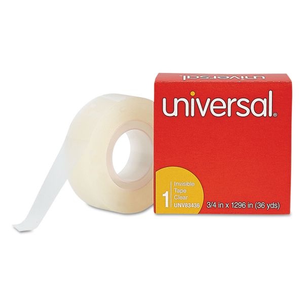 Universal Invisible Tape, 1" Core, 0.75" X 36 Yds, Clear, 12/Pack