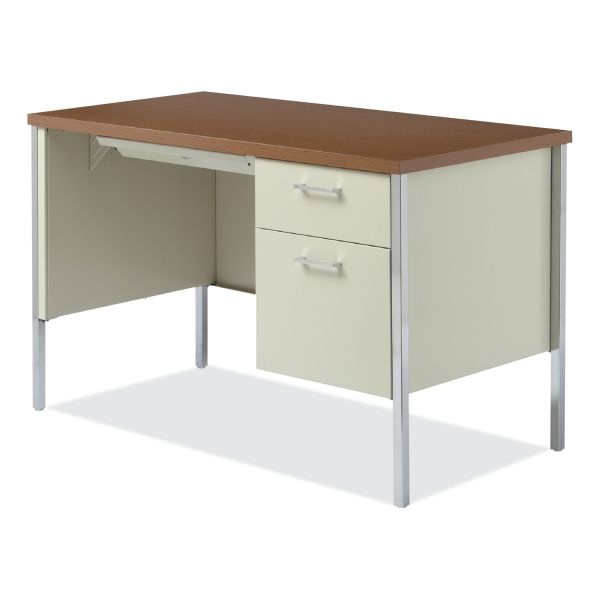 Alera Single Pedestal Steel Desk, 45.25" X 24" X 29.5", Cherry/Putty