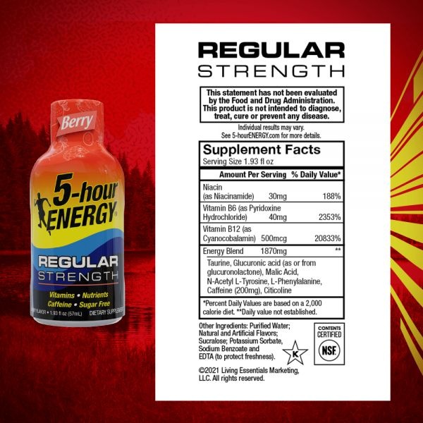 5-Hour Energy Shot, Regular Strength, Berry, 1.93 Oz