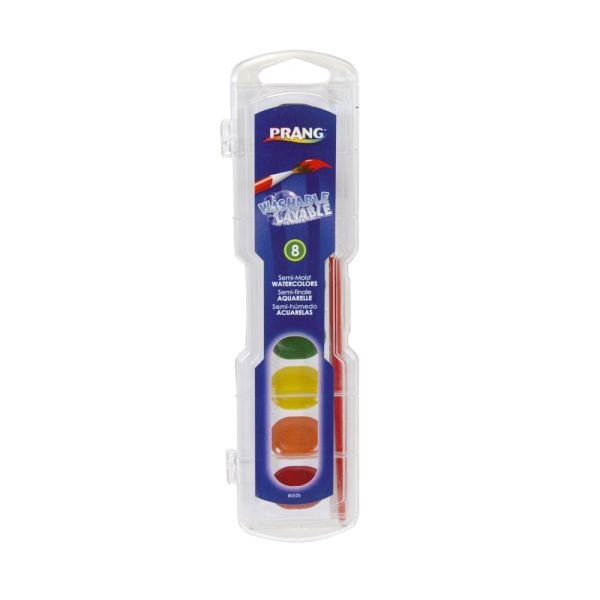 Prang Washable Watercolors 8-Color Set With Brush, Assorted Colors