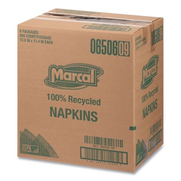 Marcal 100% Recycled Lunch Napkins, 1-Ply, 11.4 X 12.5, White, 400/Pack