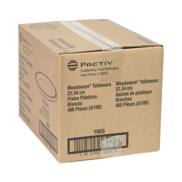 Pactiv Evergreen Meadoware Impact Plastic Dinnerware, Plate, 8.88" Dia, White, 400/Carton