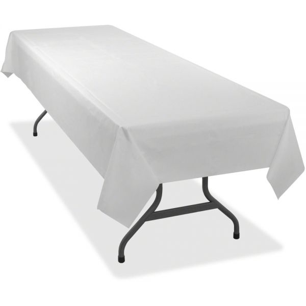 Tablemate Table Set Rectangular Table Cover, Heavyweight Plastic, 54" X 108", White, 6/Pack