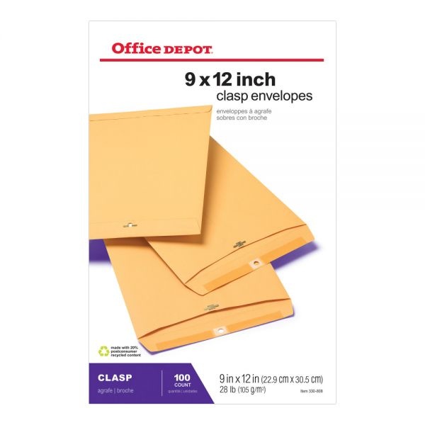 Manila Envelopes, 9" X 12", Clasp Closure, Brown Kraft, Box Of 100
