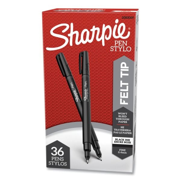 Sharpie Water-Resistant Ink Porous Point Pen Value Pack, Stick, Fine 0.4 Mm, Black Ink, Black Barrel, 36/Pack