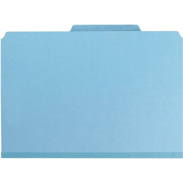 Smead Pressboard Classification Folders With Safeshield Fasteners, 2 Dividers, Legal Size, 100% Recycled, Blue, Box Of 10