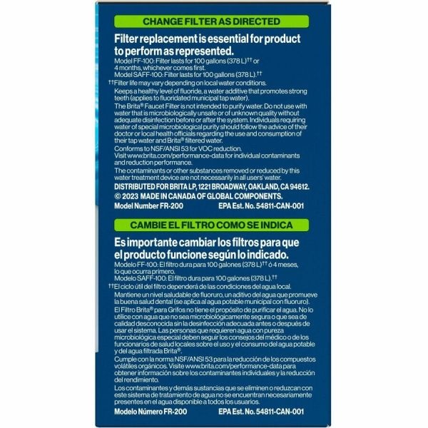 Brita On Tap Water Filtration System Replacement Filters For Faucets - 100 Gal Filter Life - Blue, White - 1 Each