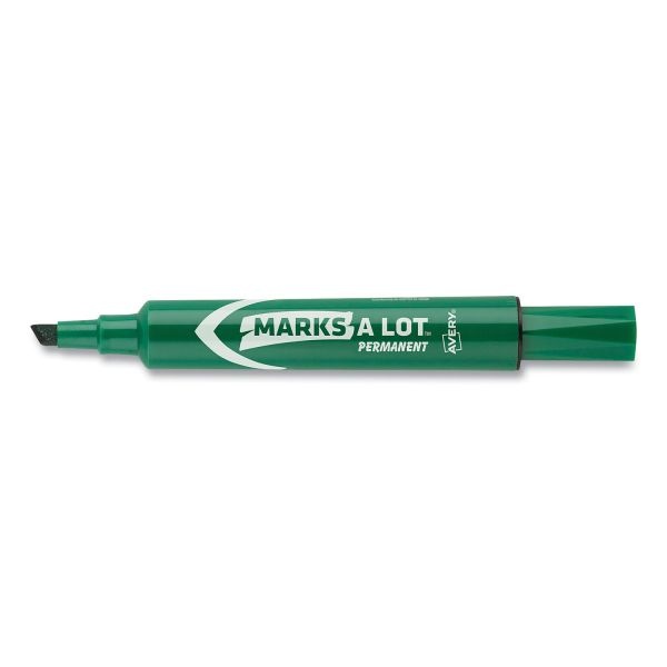 Avery Mark A Lot Regular Desk-Style Permanent Marker, Chisel Tip, Green, Dozen