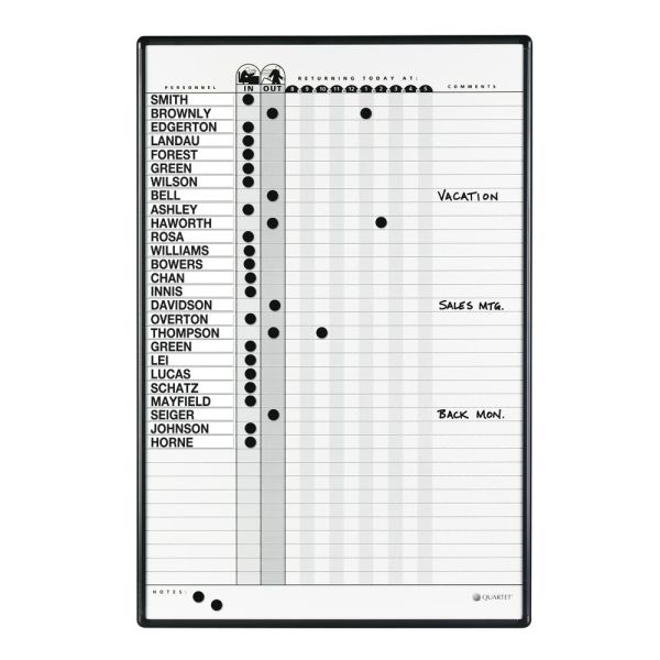 Quartet Classic Duramax Magnetic Dry-Erase In/Out Board, 24" X 36", Aluminum Frame With Black Finish