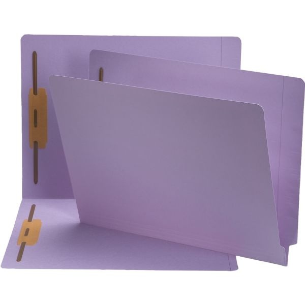 Smead End-Tab Color Fastener Folders With Shelf-Master Reinforced Tab, 8 1/2" X 11", Letter Size, Lavender, Box Of 50 Folders