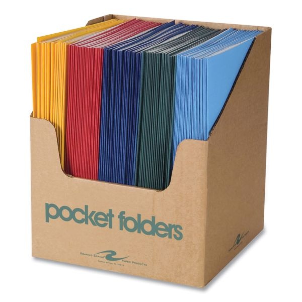 Roaring Spring Pocket Folder, 0.5" Capacity, 11 X 8.5, Assorted Colors, 100/Carton