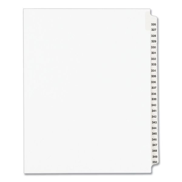 Avery Preprinted Legal Exhibit Side Tab Index Dividers, Avery Style, 25-Tab, 326 To 350, 11 X 8.5, White, 1 Set, (1343)