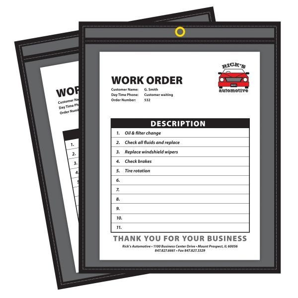C-Line Stitched Shop Ticket Holders With Black Backing, 8 1/2" X 11", Box Of 25