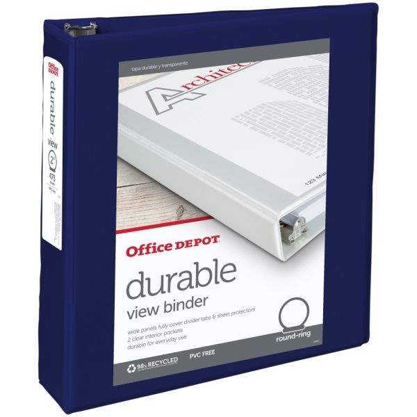 Durable View 3-Ring Binder, 2" Round Rings, 49% Recycled, Blue