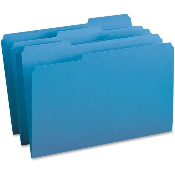Business Source 1/3 Tab Cut Legal Top Tab File Folders - 8 1/2" X 14" - Assorted Tab Position - Stock - Blue - 100 / Box