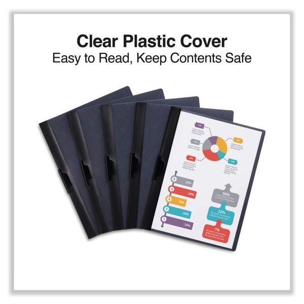 Universal Clip-Style Report Cover, Clip Fastener, 8.5 X 11, Clear/Black, 5/Pack