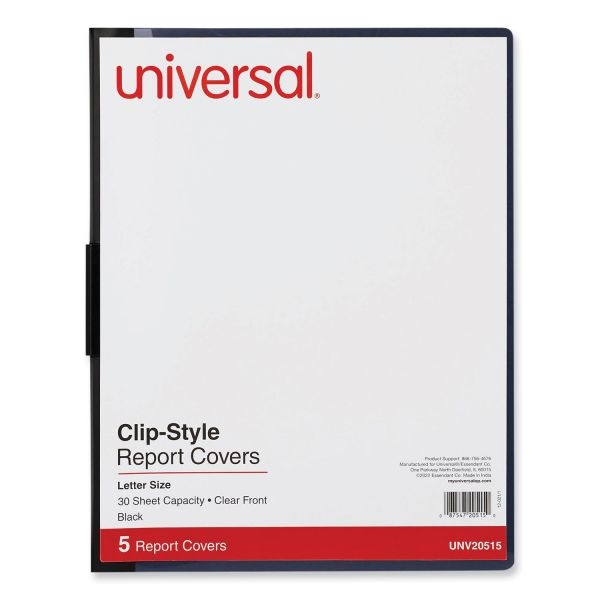 Universal Clip-Style Report Cover, Clip Fastener, 8.5 X 11, Clear/Black, 5/Pack