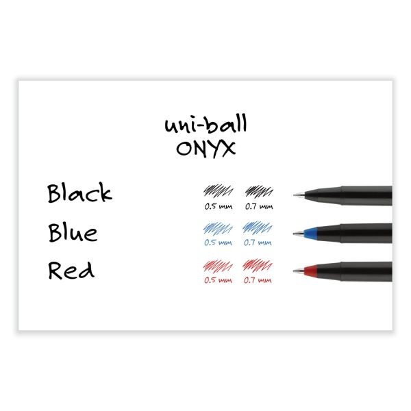 Uniball Onyx Roller Ball Pen, Stick, Fine 0.7 Mm, Black Ink, Black Barrel, Dozen