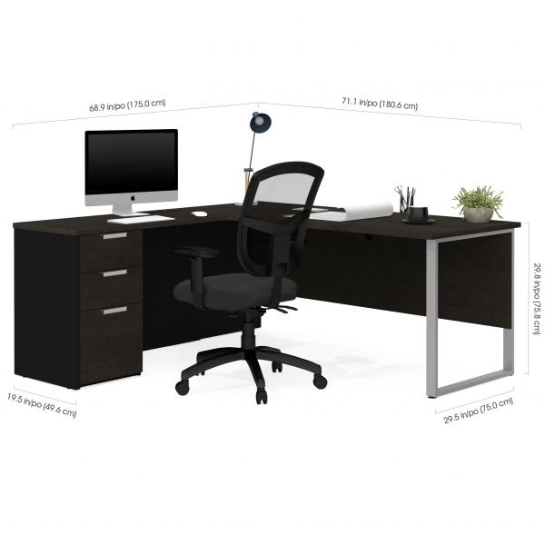 Bestar Pro-Concept Plus L-Desk With Metal Leg In Deep Grey & Black