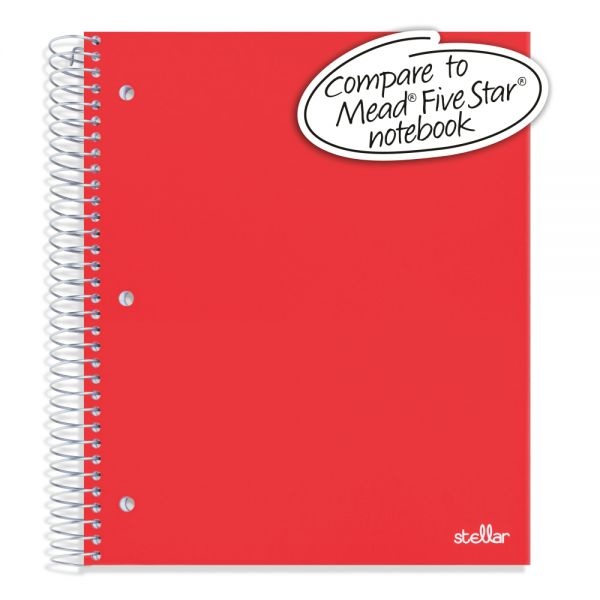 Stellar Poly Notebook, 8-1/2" X 11", 3 Subject, College Ruled, 150 Sheets, Red