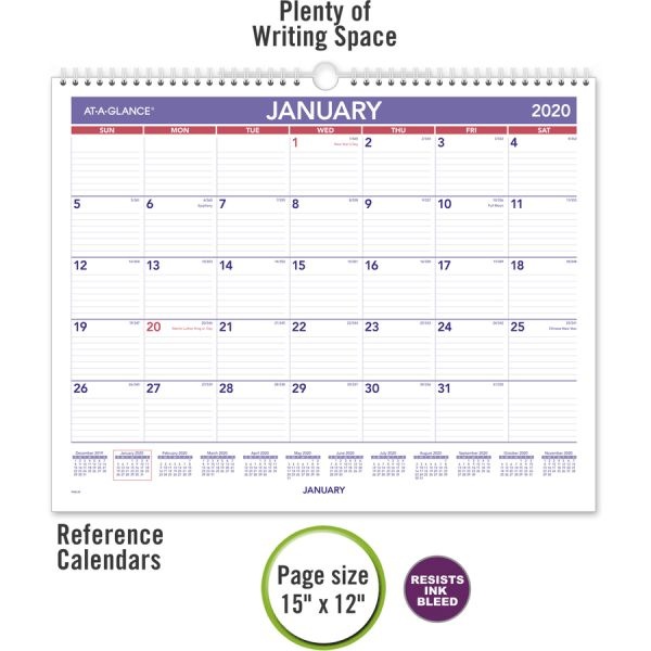 At-A-Glance Monthly Wall Calendar, 15 X 12, Red/Blue, 2023 Calendar