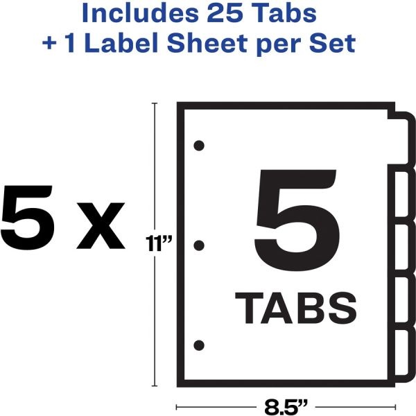 Avery Print & Apply Clear Label Dividers, 5-Tab, White Tab, Letter, 5 Sets