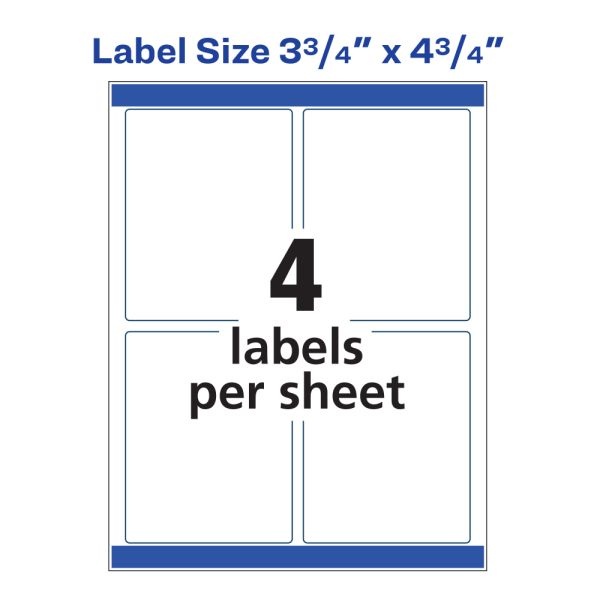 Avery Print-To-The-Edge Shipping Labels With Sure Feed For Color Laser Printers, 6878, Rectangle, 3-3/4" X 4-3/4", White, Pack Of 100