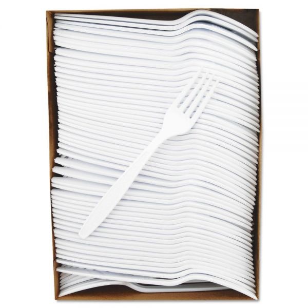 Guildware Extra Heavyweight Plastic Cutlery, Forks, White, 100/Box