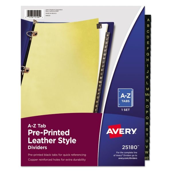 Avery Preprinted Black Leather Tab Dividers W/Copper Reinforced Holes, 25-Tab, Letter