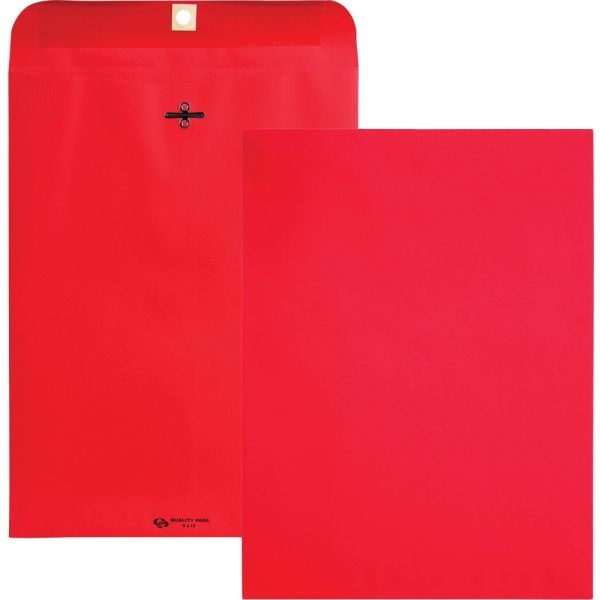 Quality Park Clasp Envelope, 28 Lb Bond Weight Paper, #90, Square Flap, Clasp/Gummed Closure, 9 X 12, Red, 10/Pack