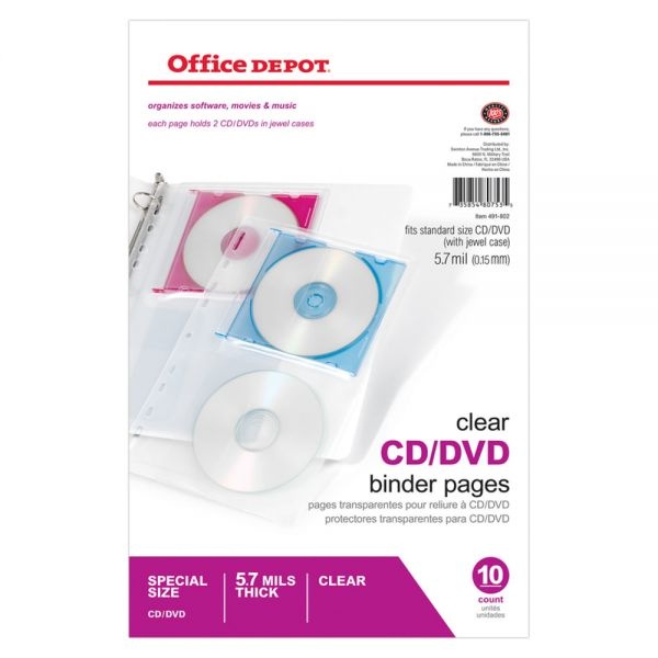 Cd/Dvd Binder Pages, 6" X 10 1/2", Clear, Pack Of 10
