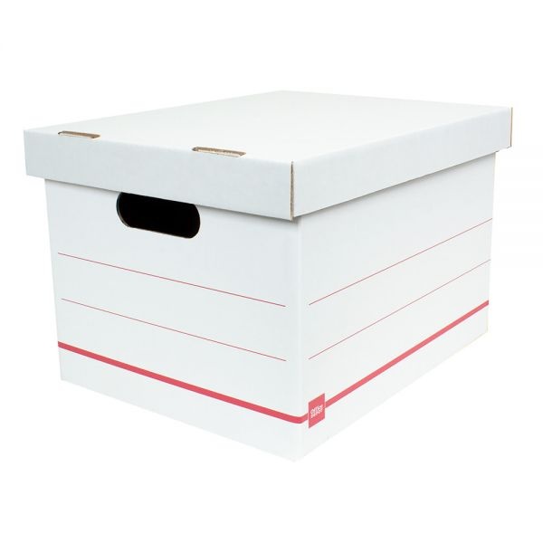Standard-Duty Corrugated Storage Boxes, Letter/Legal Size, 15" X 12" X 10", 60% Recycled, White/Red, Pack Of 10