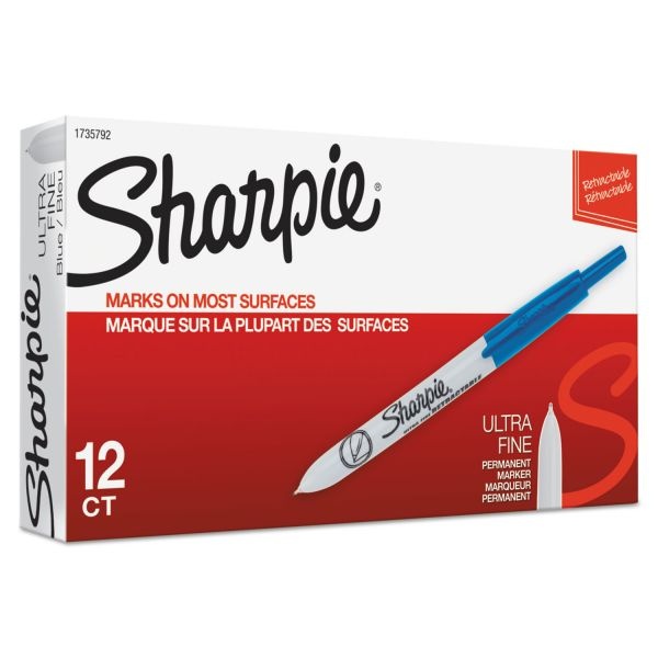 Sharpie Retractable Permanent Marker, Extra-Fine Needle Tip, Blue