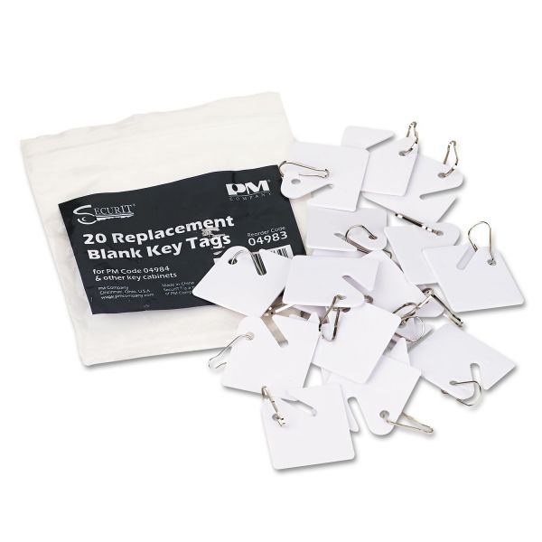 Securit Replacement Slotted Key Cabinet Tags, 1 5/8 X 1 1/2, White, 20/Pack