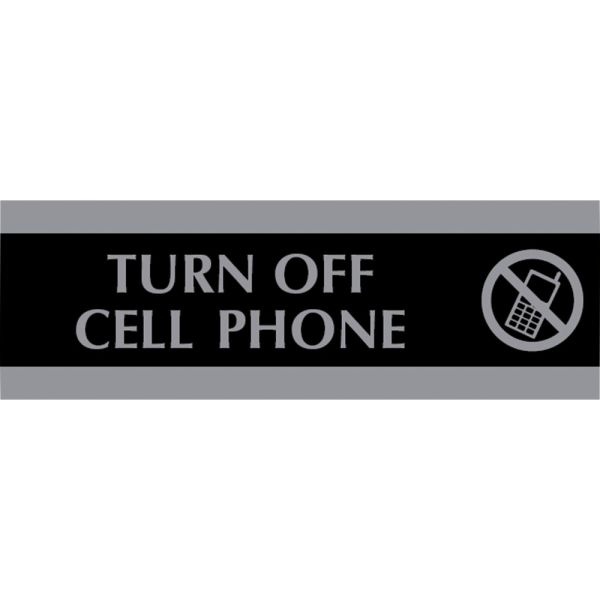 U.S. Stamp & Sign Century Series Sign, 3" X 9", "Turn Off Cell Phone", Black/Silver