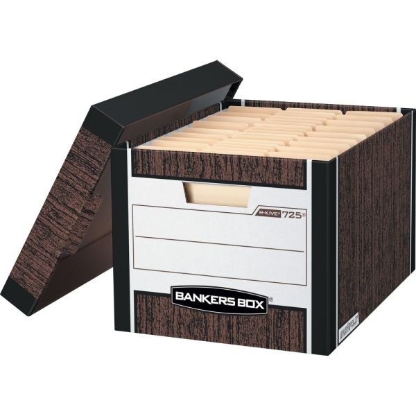 Bankers Box R Kive Standard-Duty Storage Boxes With Lift-Off Lids, Letter/Legal Size, 15" X 12" X 10", 60% Recycled, Woodgrain, Case Of 12