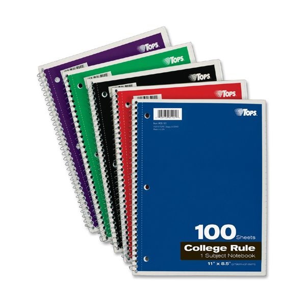 Oxford Coil-Lock Wirebound Notebooks, 3-Hole Punched, 1 Subject, Medium/College Rule, Randomly Assorted Covers, 11 X 8.5, 100 Sheets