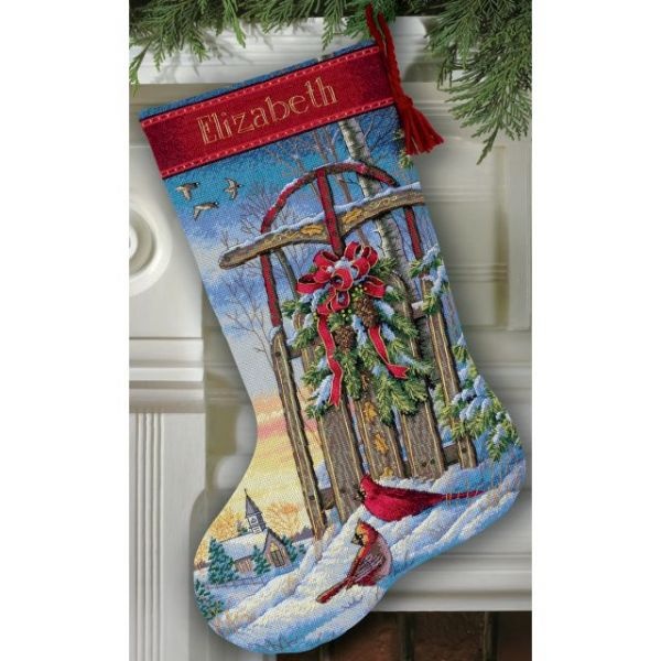 Dimensions Gold Collection Christmas Sled Stocking Counted Cross Stitch Kit
